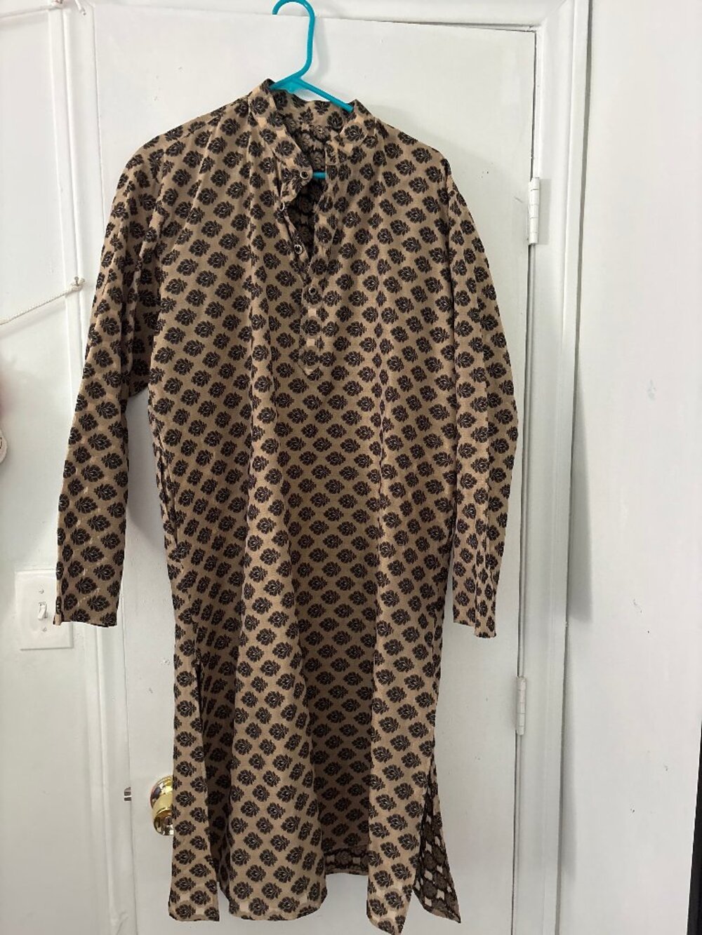 Camel with Black Embroidery Casual Indian Kurta